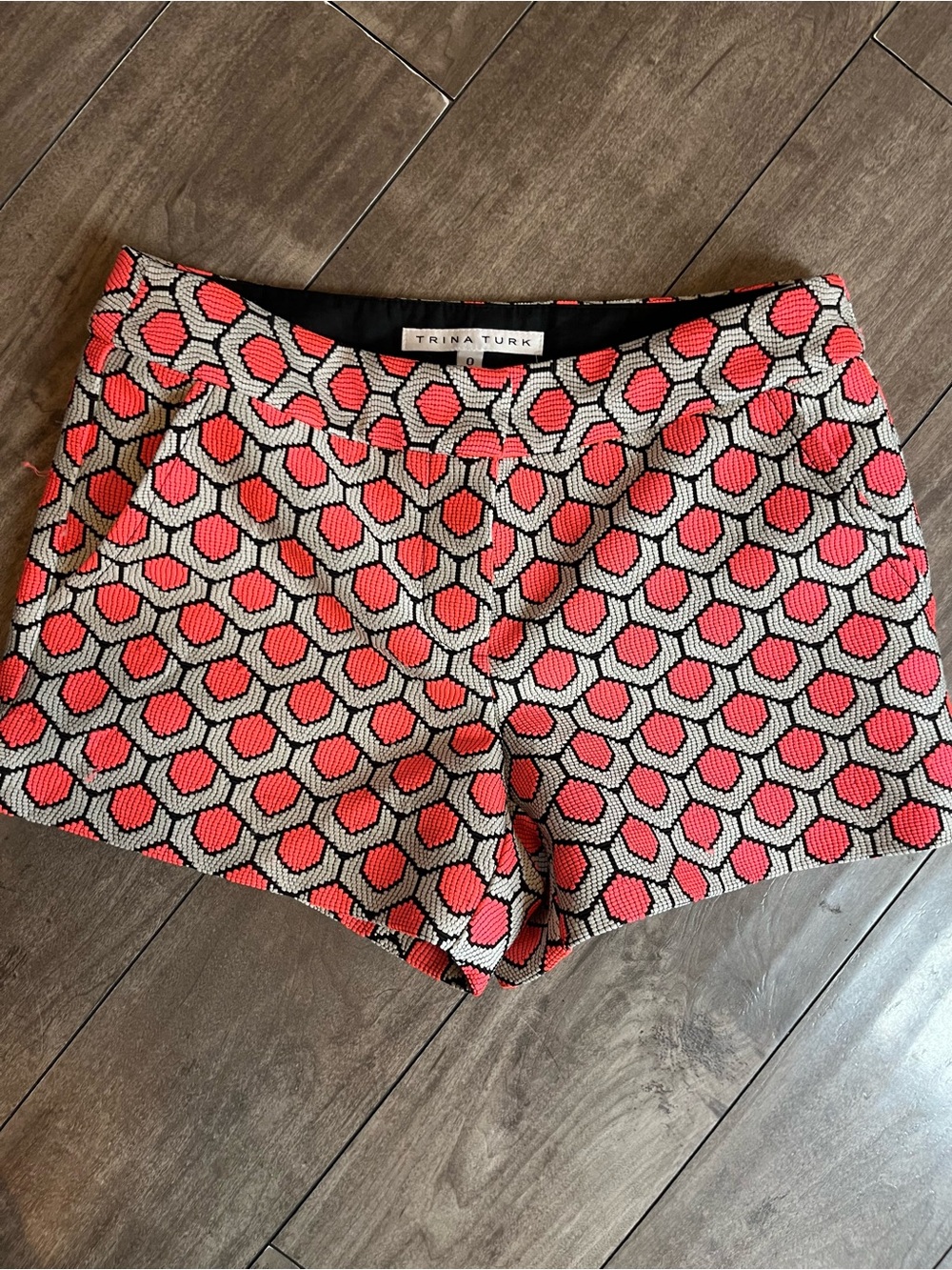 Trina Turk Coral and White Geometric Shorts